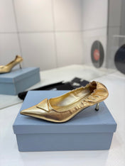 PRADA 26S PUMPS 55MM IN GOLD CALFSKIN WITH LOGO