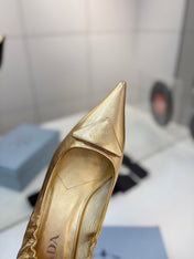 PRADA 26S PUMPS 55MM IN GOLD CALFSKIN WITH LOGO