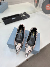 PRADA 26S PUMPS 55MM IN PINK SNAKE PRINT CALFSKIN WITH LOGO