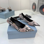 PRADA 26S PUMPS 55MM IN PINK SNAKE PRINT CALFSKIN WITH LOGO