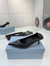 PRADA 26S PUMPS 55MM IN BLACK CALFSKIN WITH LOGO