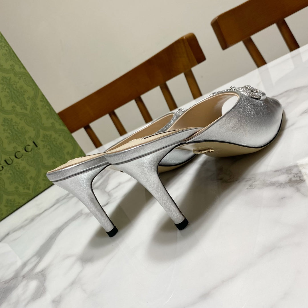 GUCCI 26S HORSEBIT HIGH-HEELED SANDALS 80 MM IN SILVER CALFSKIN