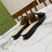 GUCCI 26S BLONDIE SLIPPERS IN BLACK GLOSSY CALFSKIN