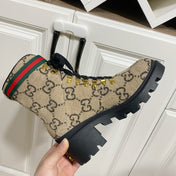 GUCCI 26S PLATFORM ANKLE BOOTS 70 MM IN BEIGE WOOL