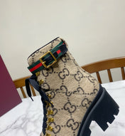 GUCCI 26S PLATFORM ANKLE BOOTS 70 MM IN BEIGE WOOL