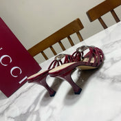 GUCCI 26S HEELED SANDALS 85 MM IN DARK RED CALFSKIN WITH CRYSTAL