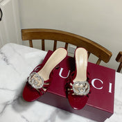 GUCCI 26S HEELED SANDALS 85 MM IN DARK RED CALFSKIN WITH CRYSTAL