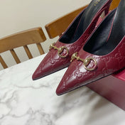 GUCCI 26S HEELED MULES 85 MM IN DARK RED CALFSKIN