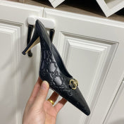 GUCCI 26S HEELED MULES 85 MM IN BLACK CALFSKIN