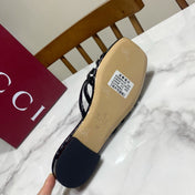 GUCCI 26S FLAT SLIDES IN BLACK CALFSKIN WITH CRYSTAL