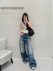 DIOR 25S RIPPED WIDE-LEG PANTS 705