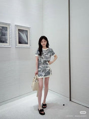 DIOR 25S SHORT-SLEEVE PATTERNED KNIT TOP 701