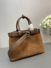 SMALL TOTE BAG WITH BELT 32 IN RUSSET BROWN SUEDE