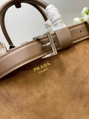MEDIUM TOTE BAG WITH BELT 35 IN RUSSET BROWN SUEDE