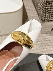 ALAIA SPIKE JEWEL MULES IN WHITE CALFSKIN WITH GOLD HARDWARE