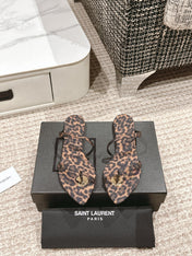 SL TANGER SLIDES LEOPARD SATIN