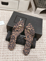 SL TANGER SLIDES LEOPARD SATIN