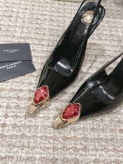 DUNE HIGH 10 CM SLINGBACK PUMPS IN BLACK PATENT LEATHER WITH CRYSTAL