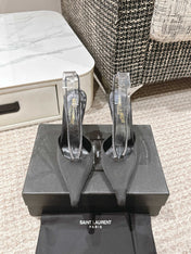 BARBARA 90 EMBELLISHED  BLACK SATIN MULES WITH RHINSTONES