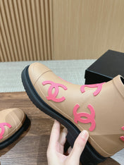 CC RAIN BOOTS BEIGE CREAM TPU WITH PINK LOGO
