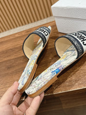 DIOR 26S SLIDE SANDALS IN MULTICOLOR FLORAL MAP PRINT LOGO STRAP