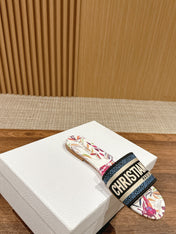 DIOR 26S SLIDE SANDALS IN MULTICOLOR BUTTERFLY PRINT LOGO STRAP