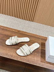 DIOR 26S SLIDE SANDALS IN BEIGE TOILE DE JOUY LOGO