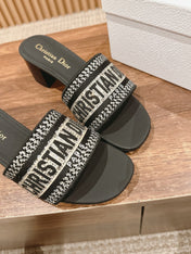 DIOR 26S D-CLUB EMBROIDERED HEELED SLIDES IN BLACK