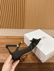 DIOR ADIORABLE HIGH HEEL 25S IN BLACK FABRIC WITH PEARL DETAILING