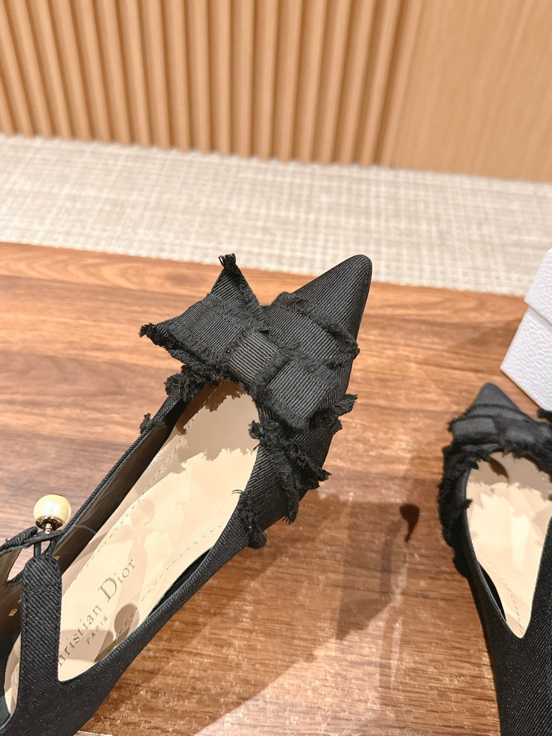 DIOR ADIORABLE HIGH HEEL 25S IN BLACK FABRIC WITH PEARL DETAILING
