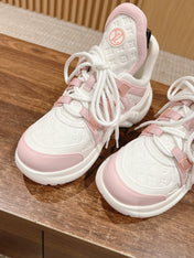 LV ARCHLIGHT SNEAKER IN WHITE MIX BABY PINK EMBOSSED CALFSKIN