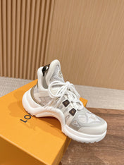 LV ARCHLIGHT SNEAKER IN WHITE MIX PALE GRAY CALFSKIN AND MONOGRAM DENIM
