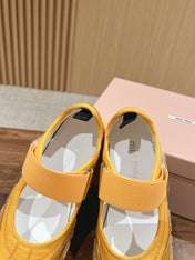 BALLET SHOES IN YELLOW LAMBSKIN AND FABRIC ANTI-SLIP RUBBER SOLE