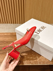 DIOR HIGH SLINGBACK 55 MM 25S IN RED LAMBSKIN PEARL DETAILING