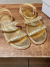 DIOR TWO-STRAP RHINESTONE SANDALS IN GOLD LAMBSKIN