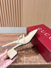 GUCCI 26S BLOCK-HEEL SLINGBACK PUMPS 45 MM IN CREAM BEIGE CALFSKIN