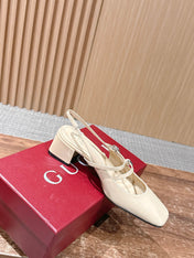 GUCCI 26S BLOCK-HEEL SLINGBACK PUMPS 45 MM IN CREAM BEIGE CALFSKIN