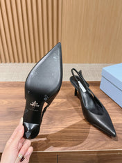 PRADA 26S SLINGBACK PUMPS IN BLACK CALFSKIN