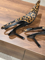 PRADA 26S SLINGBACK POINTED HEELS IN LEOPARD PRINT PONY HAIR