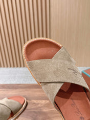 LP 26S CROSS STRAP SLIDES SANDAL IN OLIVE BROWN SUEDE