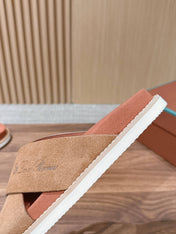 LP 26S CROSS STRAP SLIDES SANDAL IN BROWN SUEDE