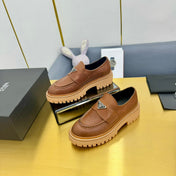 LOAFER WITH TRIANGLE LOGO IN COGNAC CALFSKIN