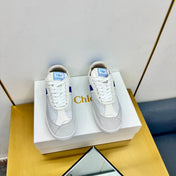 CHLOE 26S SKATE SNEAKERS IN WHITE AND NAVY BLUE CALFSKIN