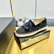 CC ESPADRILLES PLATFORM 25S IN BLACK TWEED AND LAMBSKIN WITH WHITE STRIPES