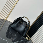 CHANEL 26S HOBO BAG 22 IN BLACK PERFORATED CALFSKIN GOLD HARDWARE