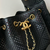 CHANEL 26S HOBO BAG 22 IN BLACK PERFORATED CALFSKIN GOLD HARDWARE