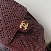CHANEL 26S HOBO BAG MEDIUM 30 IN BURGUNDY RED PERFORATED CALFSKIN GOLD HARDWARE