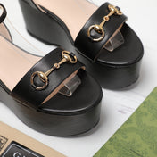GG  Horsebit Wedges Sandals Black