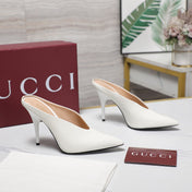 GG HEELED MULES 105 IN WHITE CALFSKIN
