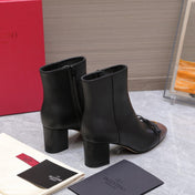 VALENTINO 25S VALET DU ROI ANKLE BOOTS 60 MM IN BLACK MIX DARK BROWN CALFSKIN WITH BOW